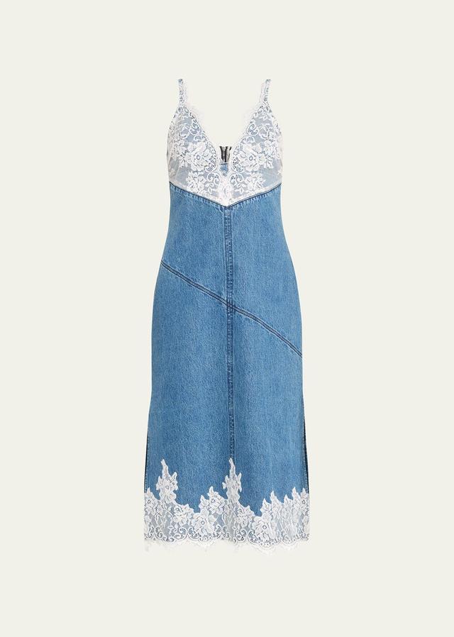 Lace and Denim Midi Slip Dress Product Image