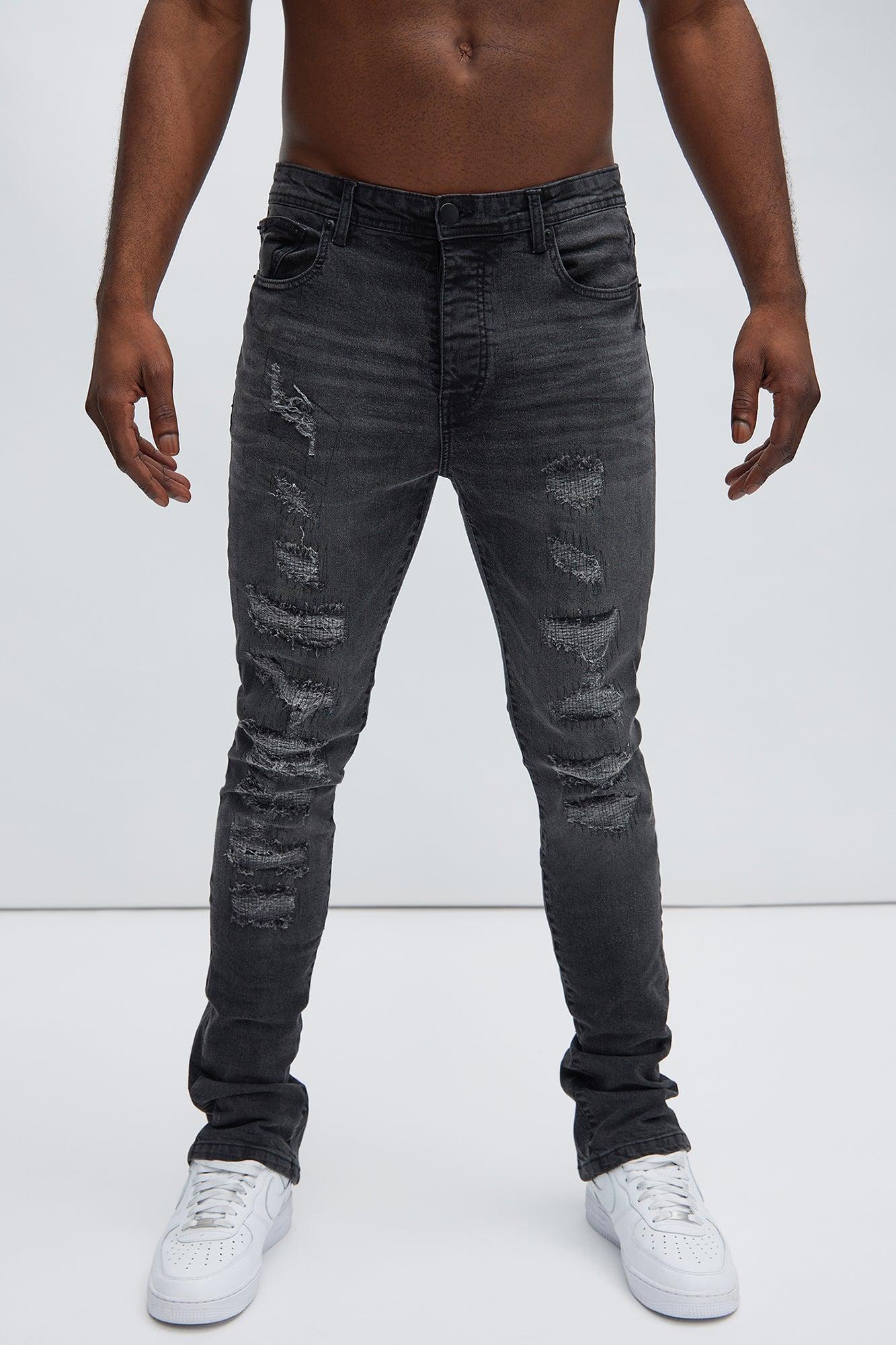 Come At Me Ripped Stacked Skinny Zipper Flare Jeans - Black Product Image