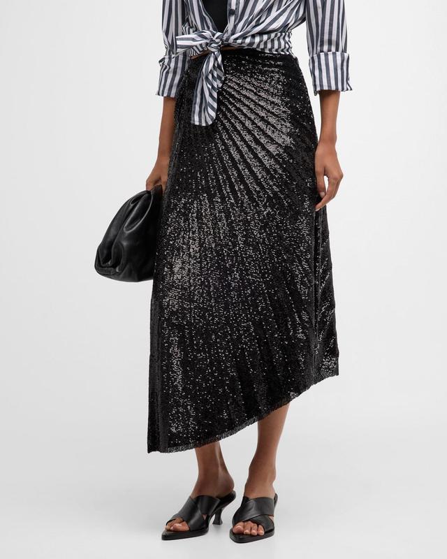 A. L.C. Tori Sequin Pleated Asymmetric Hem Skirt Product Image