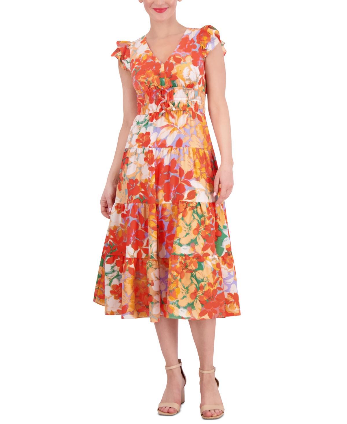 Women's Floral-Print Tiered Midi Dress Product Image