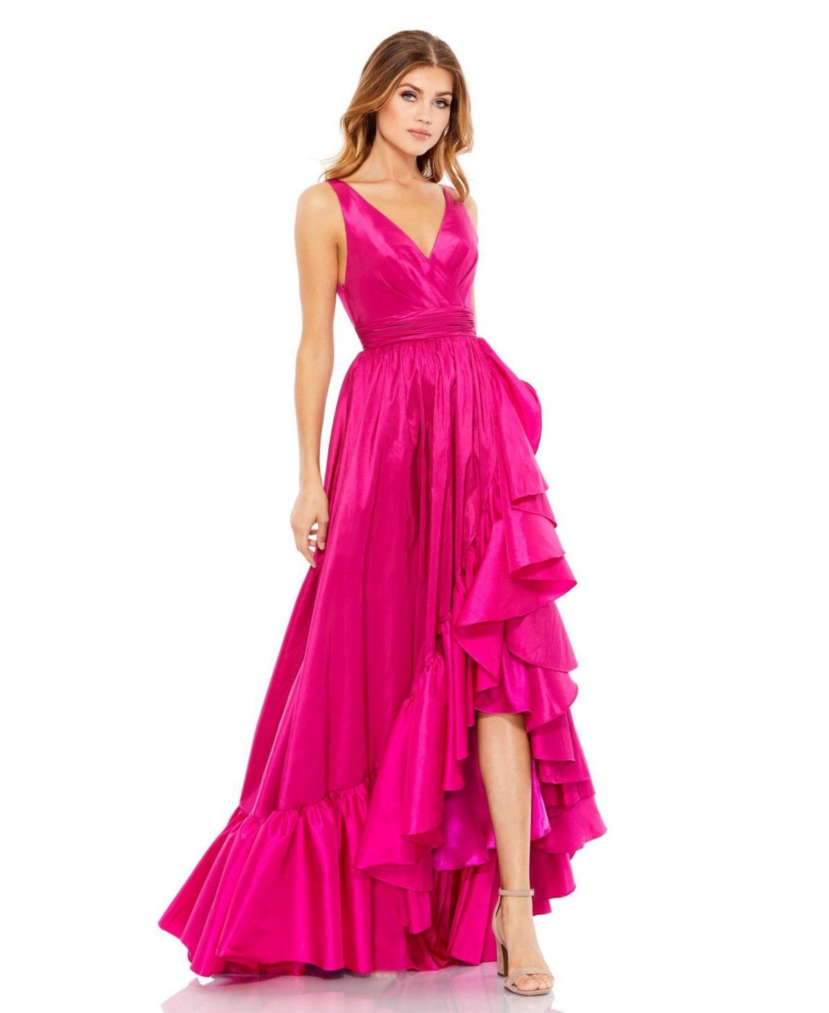 Womens Taffeta Hi-Low Ruffle Gown Product Image