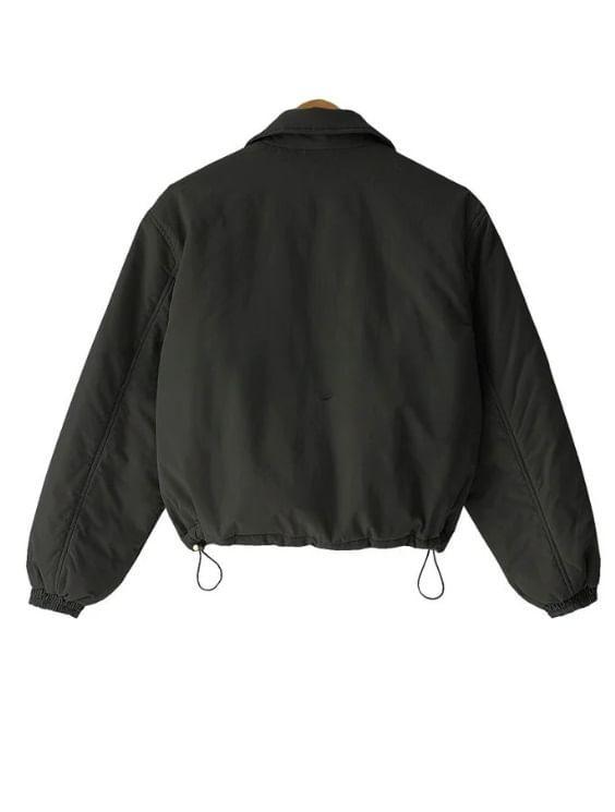 Long Sleeve Plain Padded Zip-Up Bomber Jacket Product Image