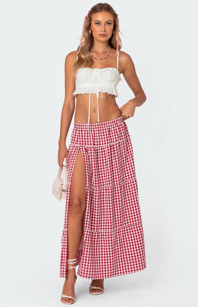 Edikted Women's Gingham Side Slit Tiered Maxi Skirt - Product Image