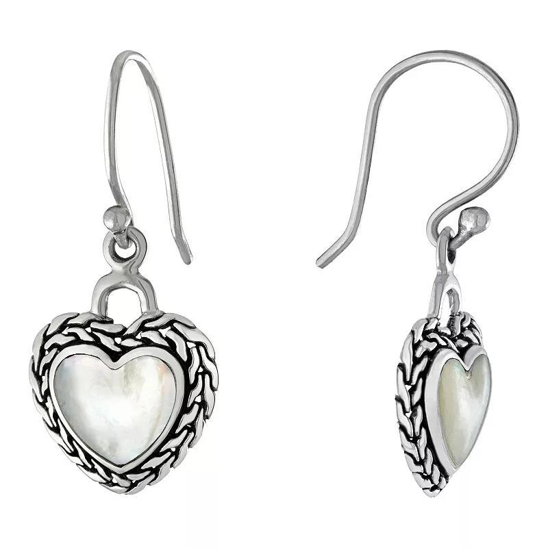 White Mother Of Pearl Sterling Silver Heart Drop Earrings, One Size Product Image