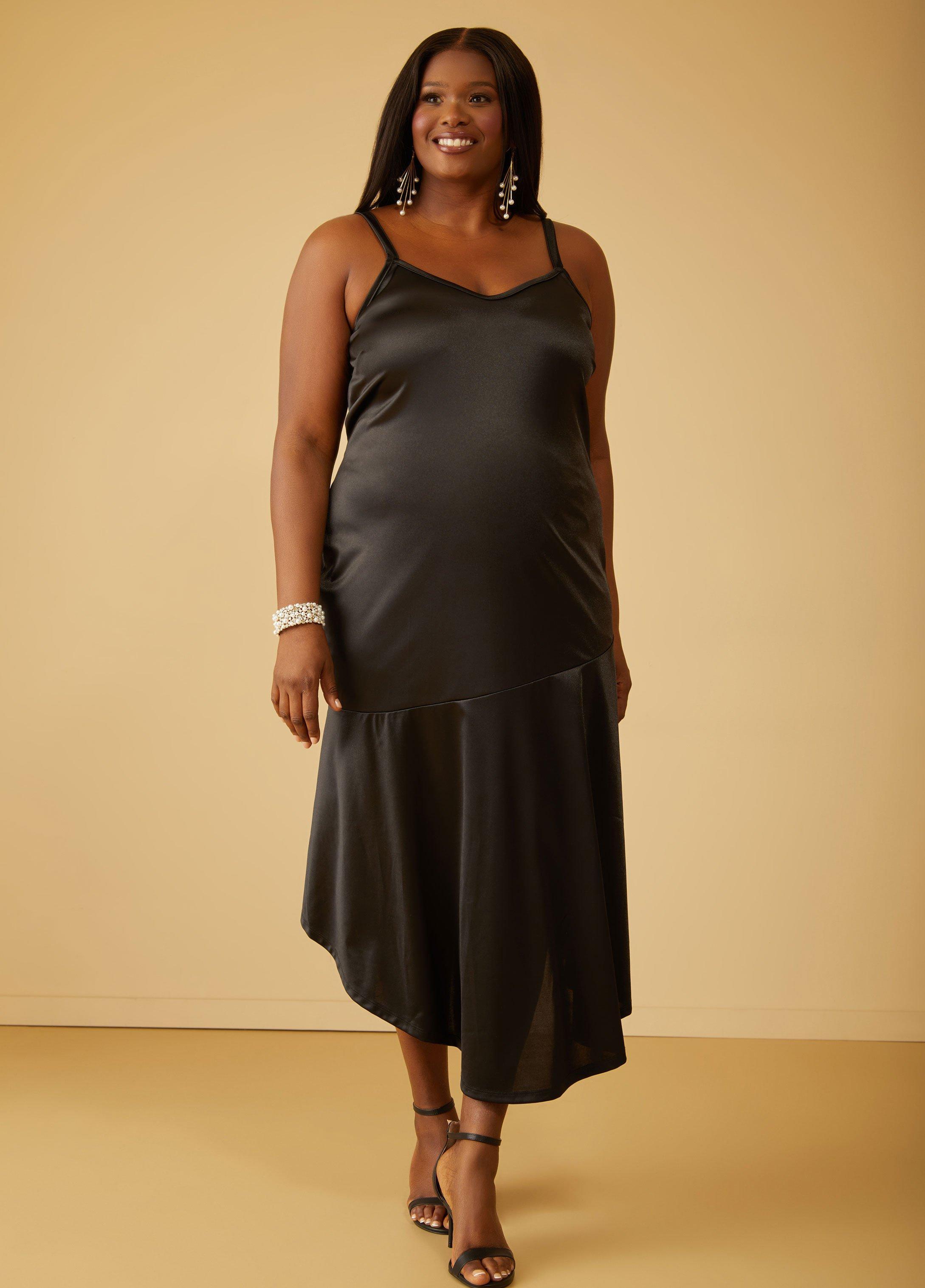 Plus Size Asymmetric Midaxi Slip Dress Ashley Stewart Product Image