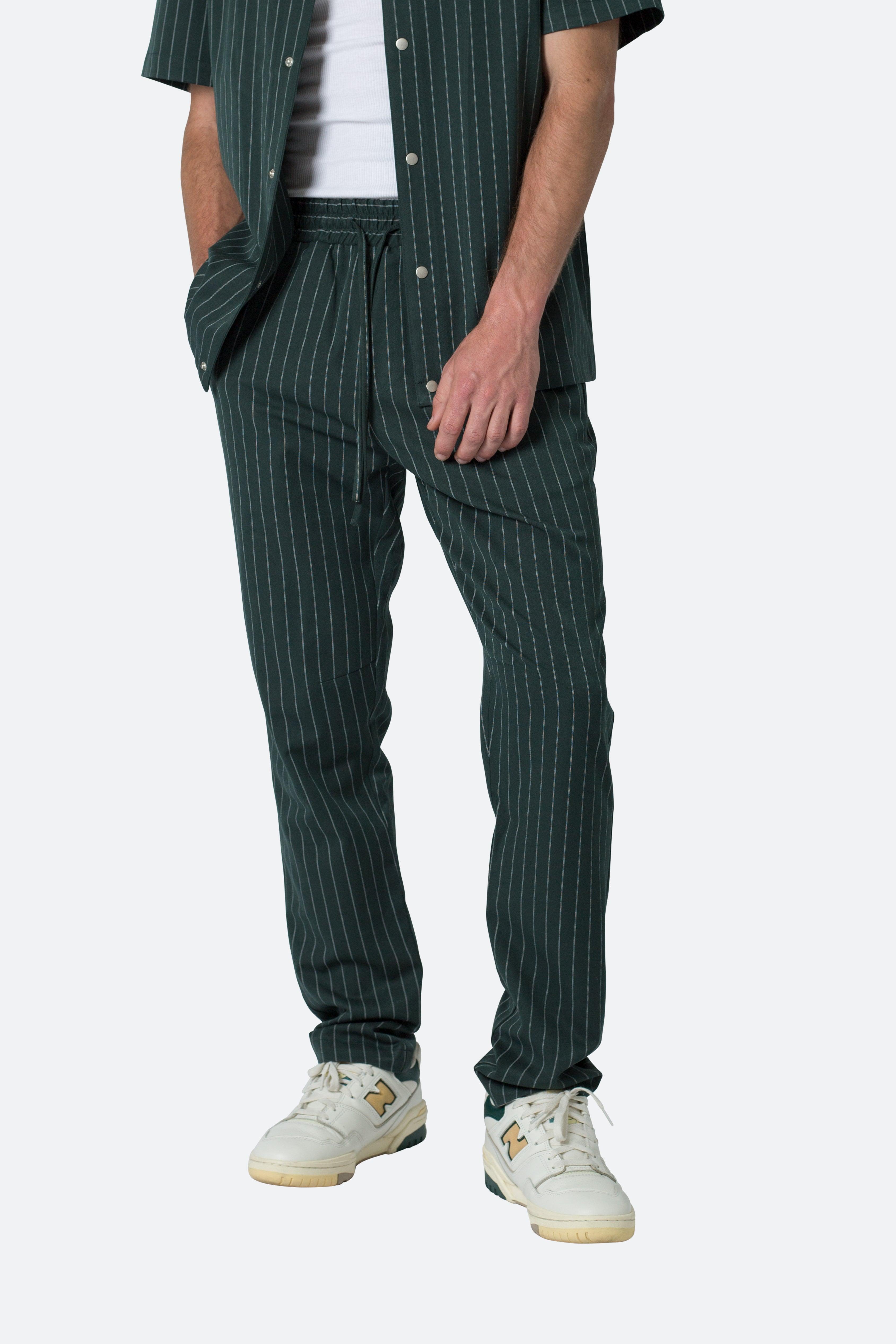 Pinstripe Drawcord Pants - Green Product Image