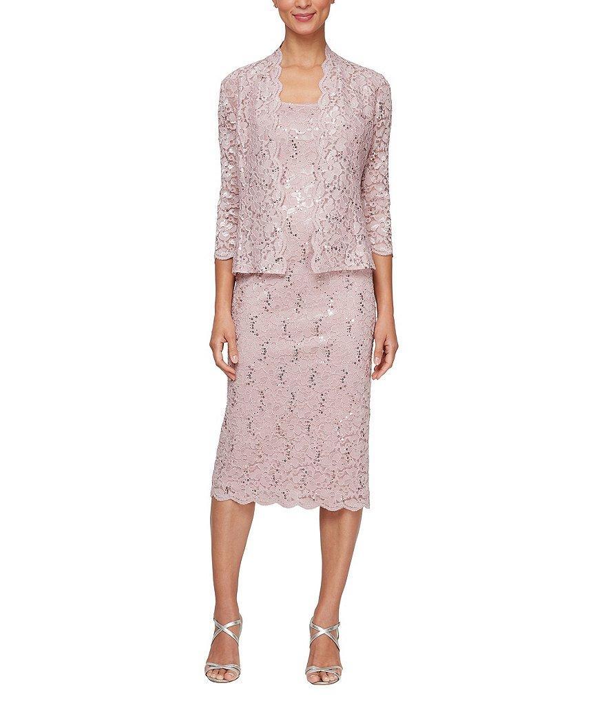 Ignite Evenings 3/4 Sleeve Square Neck Sequin Lace 2-Piece Jacket Dress Product Image