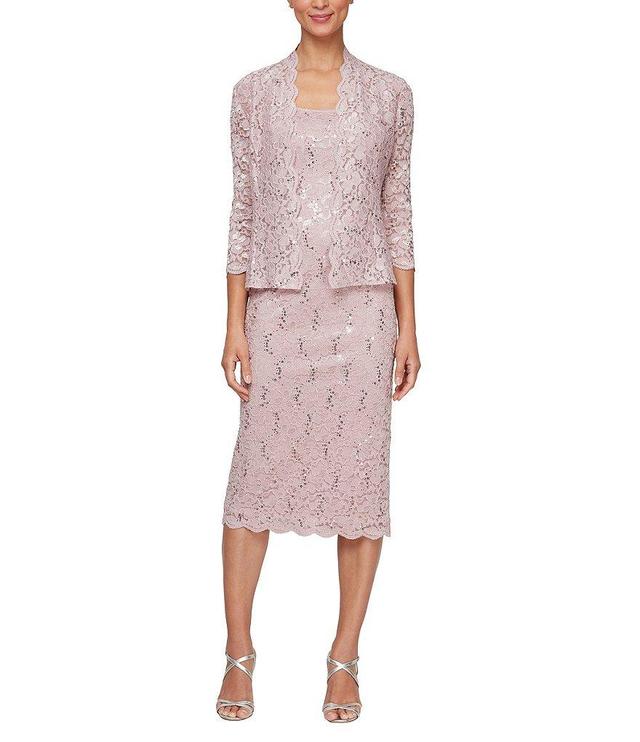 Ignite Evenings 3/4 Sleeve Square Neck Sequin Lace 2-Piece Jacket Dress Product Image