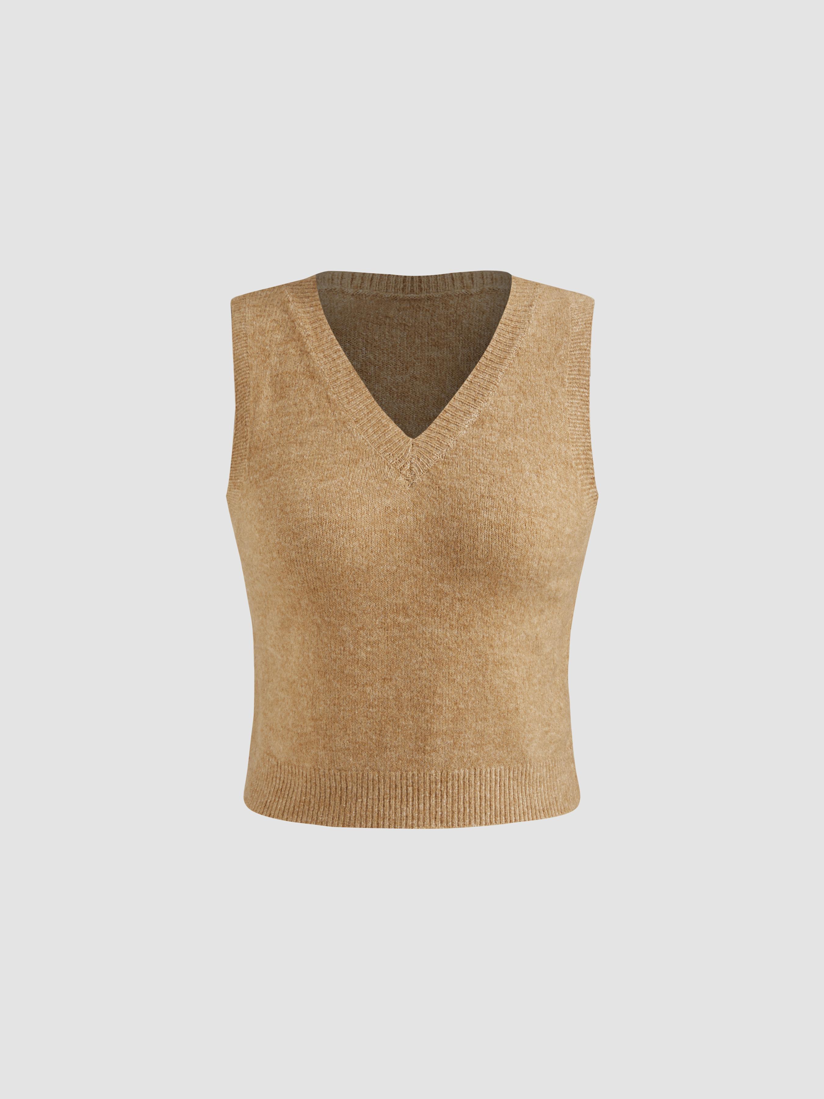 Knit V-neck Solid Crop Vest Product Image