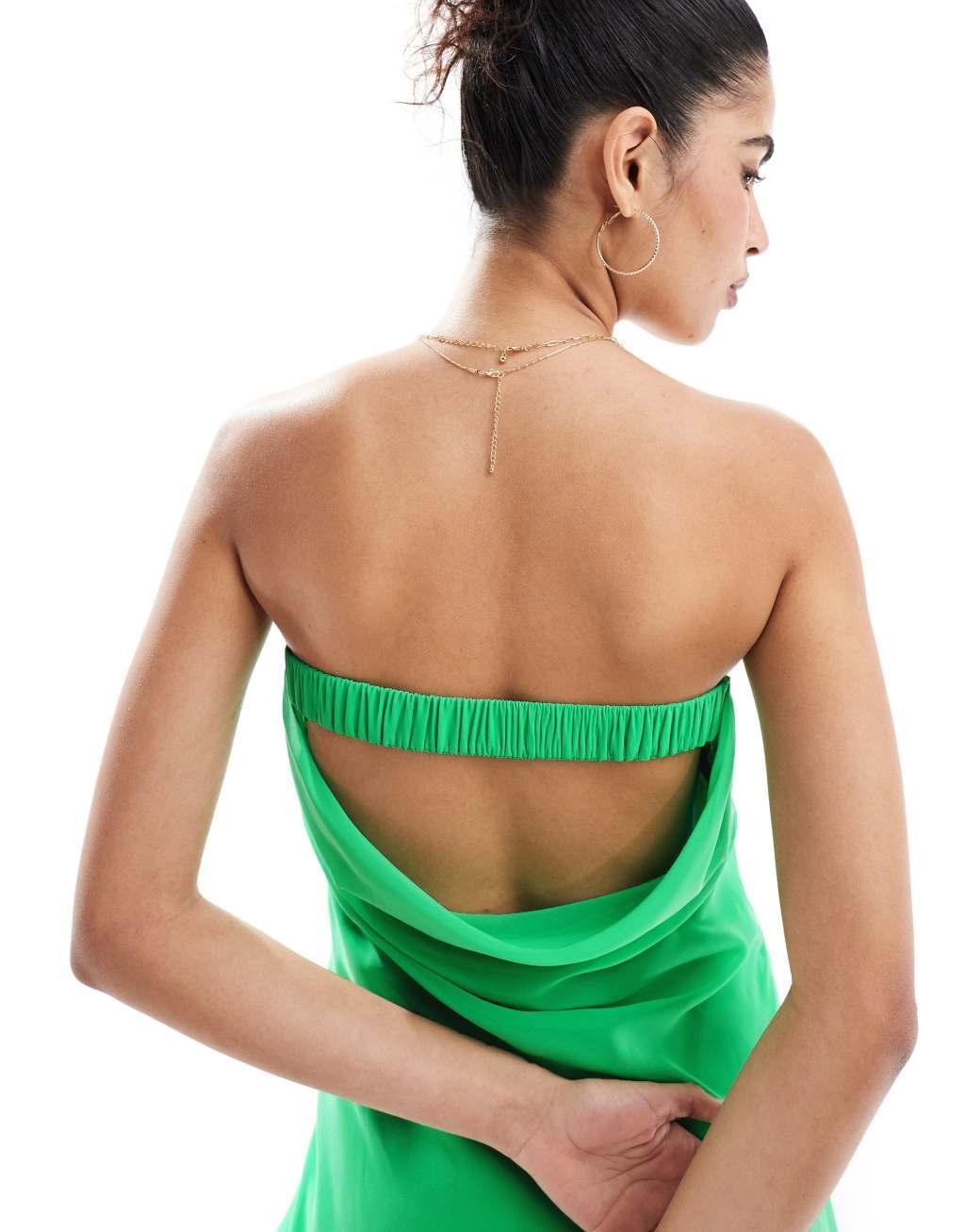 ASOS DESIGN chiffon cowl back bandeau mini sundress in bright green Product Image