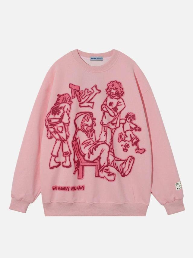 Aelfric Eden Cartoon Line Character Print Sweatshirt Product Image