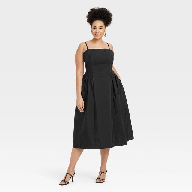 Womens Dropped Waist Midi A-Line Dress - A New Day Black 17 Product Image