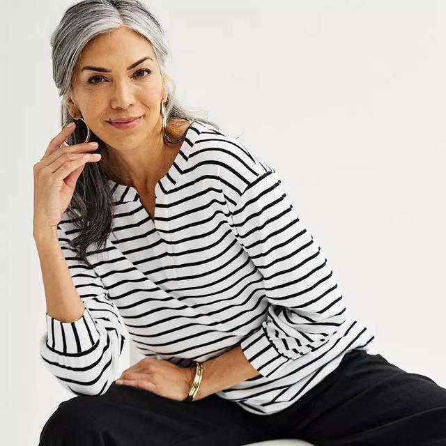 Womens Croft & Barrow Striped Split Neck Top Product Image