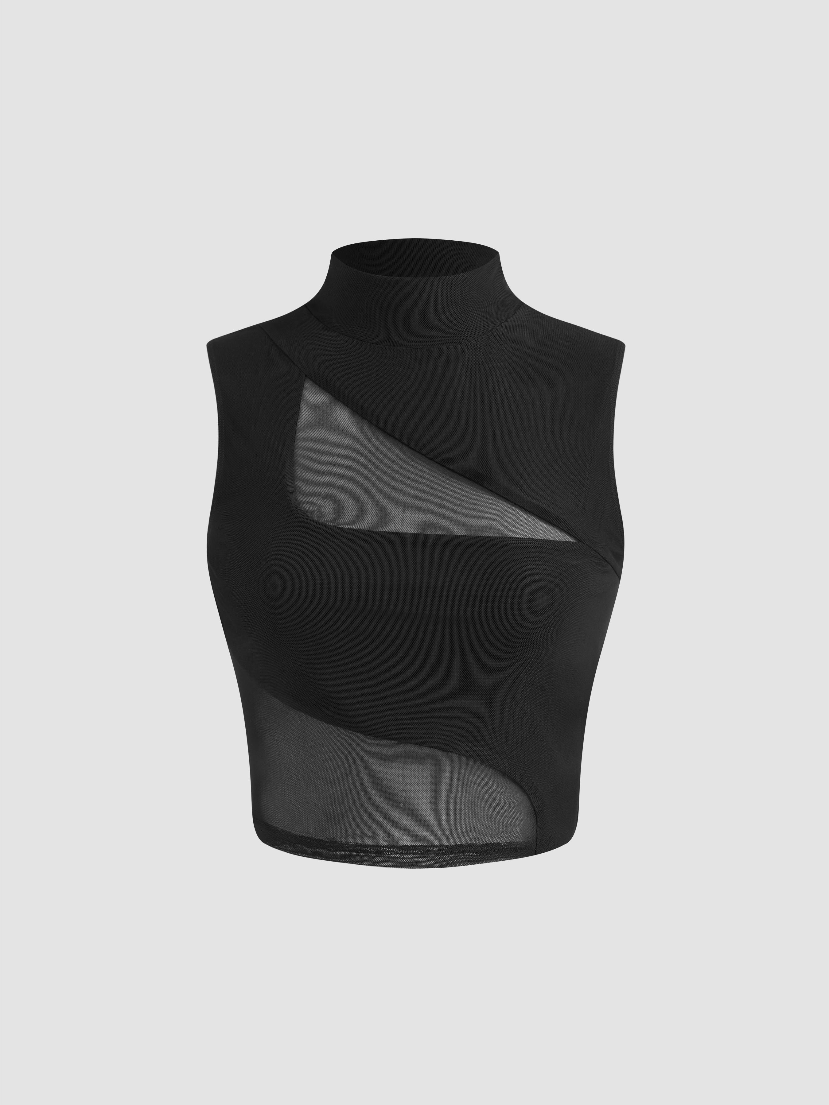 Mesh High Neck Patched Crop Tank Top Product Image