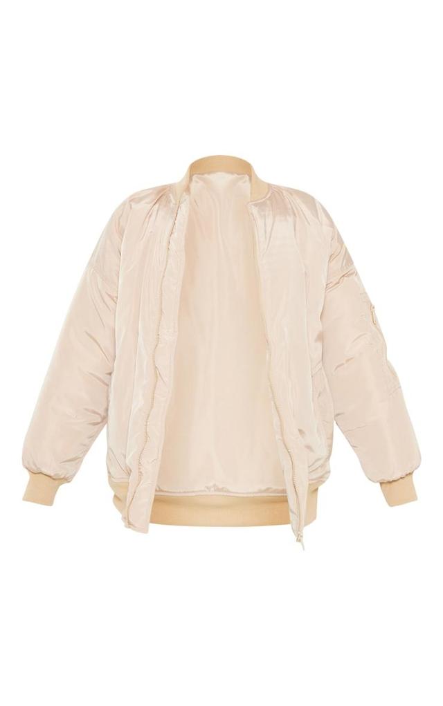 Petite Camel Oversized Zip Up Bomber Jacket Product Image