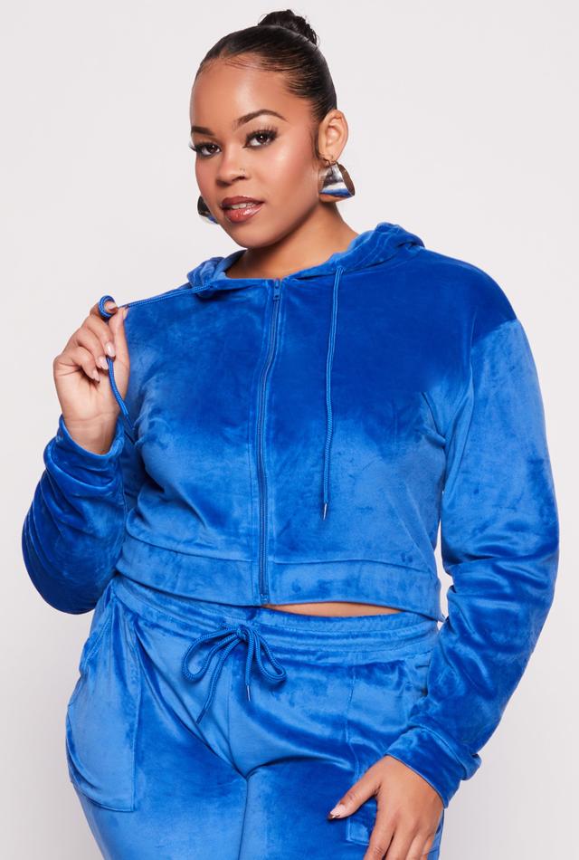 Womens Plus Size Velour Cropped Zip Front Hoodie Product Image