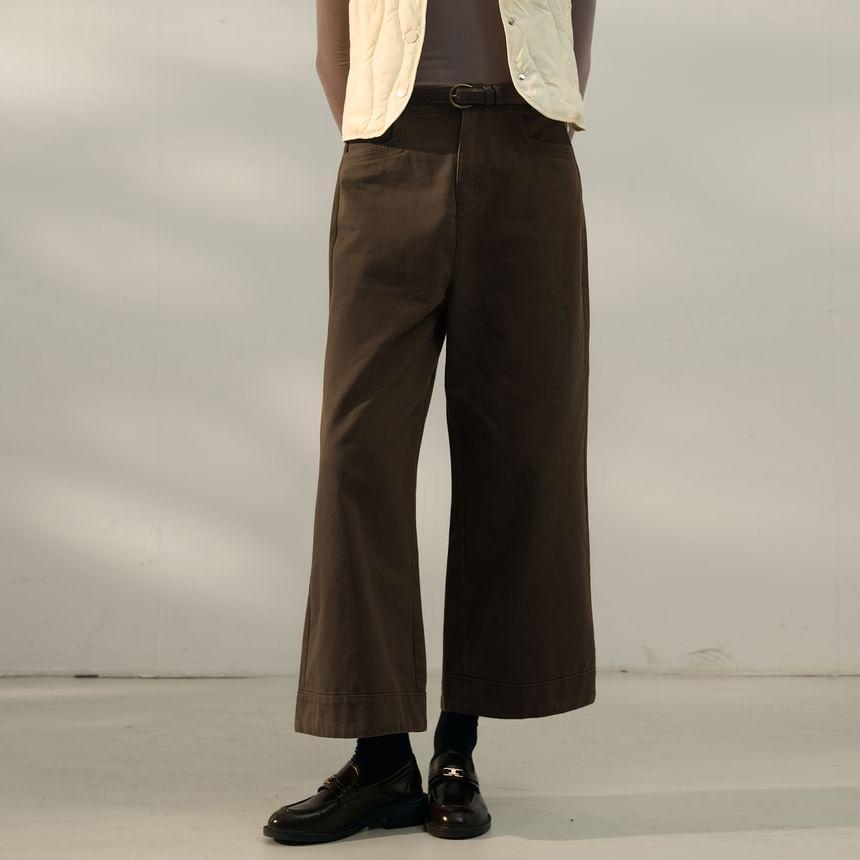 High Rise Plain Crop Wide Leg Pants Product Image