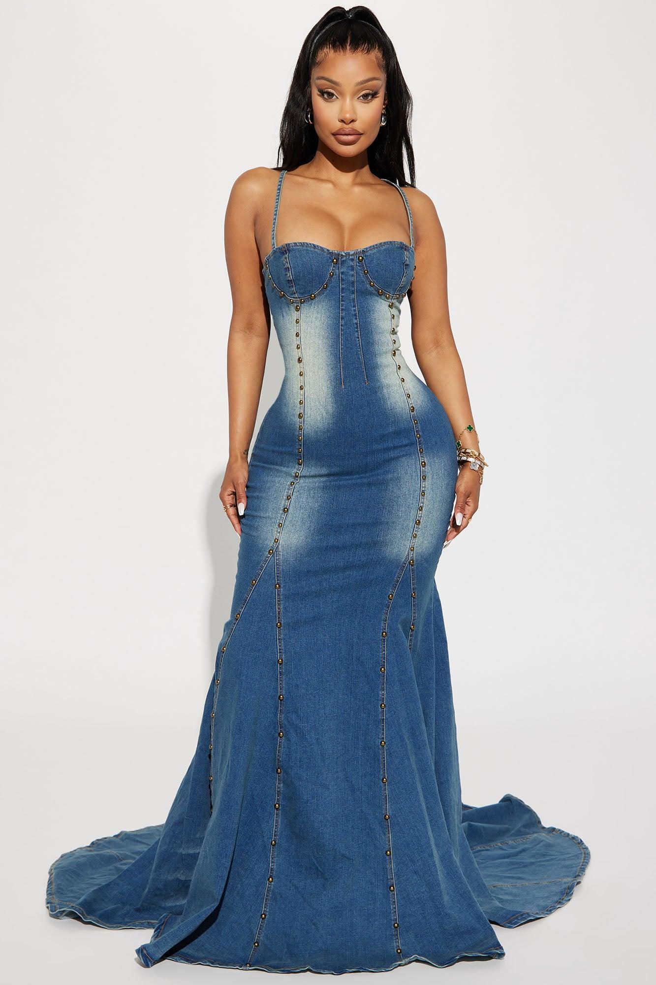 Dallas Denim Gown - Denim Product Image