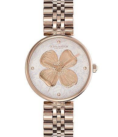 Olivia Burton Dogwood T-Bar Silver White  Carnation Gold Bracelet Watch Product Image