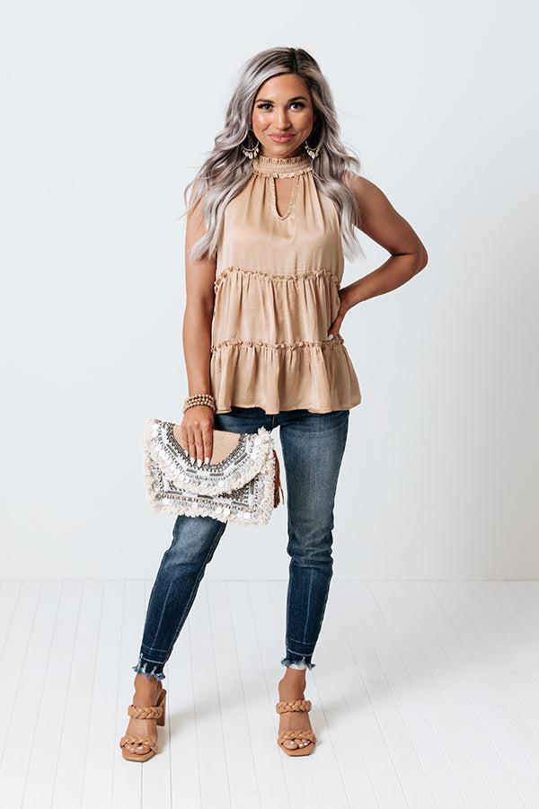 Celebratory Toast Ruffle Top In Khaki Product Image