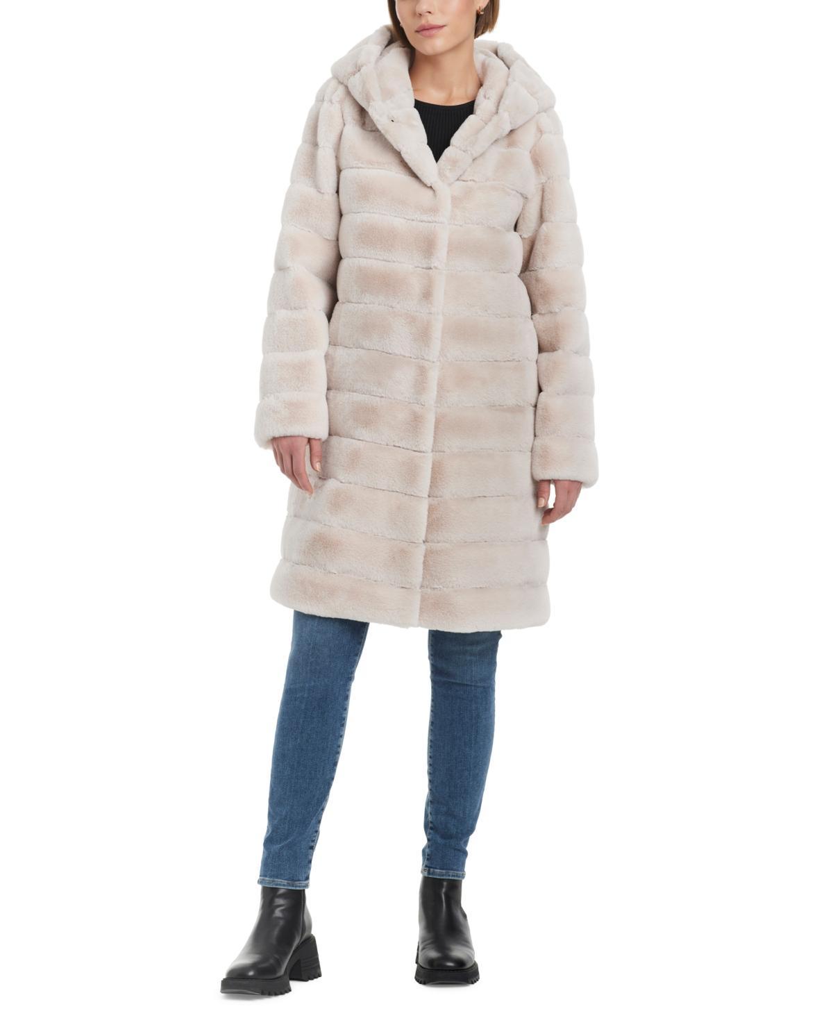 Jones New York Womens Grooved Faux-Fur Hooded Coat Product Image