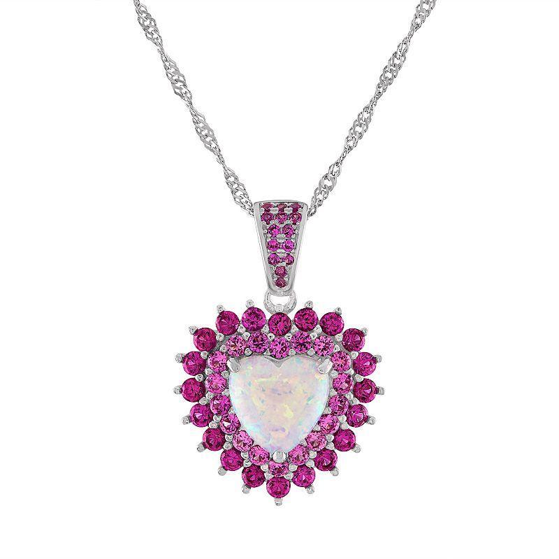 Designs by Gioelli Sterling Silver Lab-Created Opal & Ruby Heart Pendant Necklace, Womens Product Image