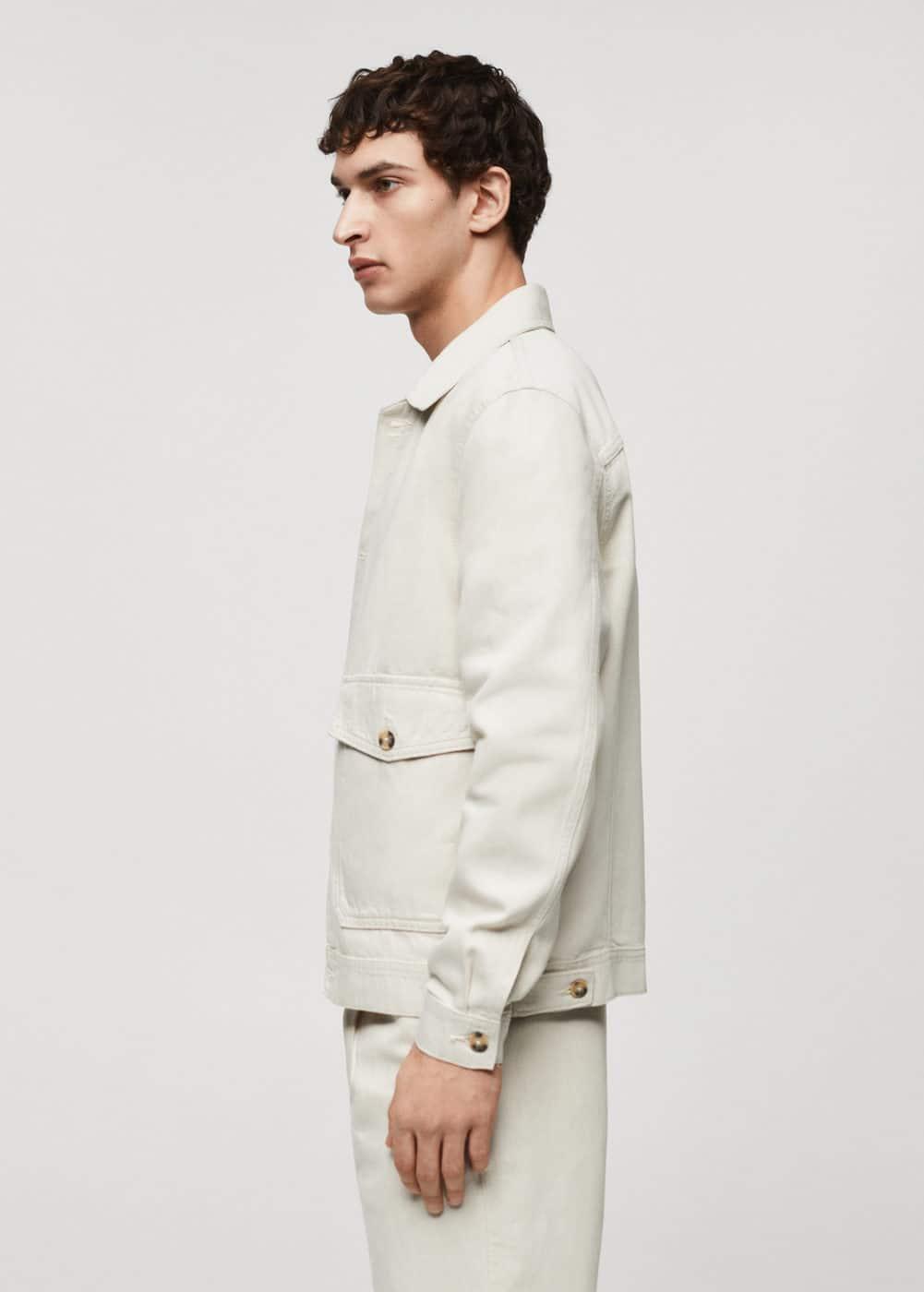 MANGO MAN - Linen cotton overshirt with pockets ecruMen Product Image