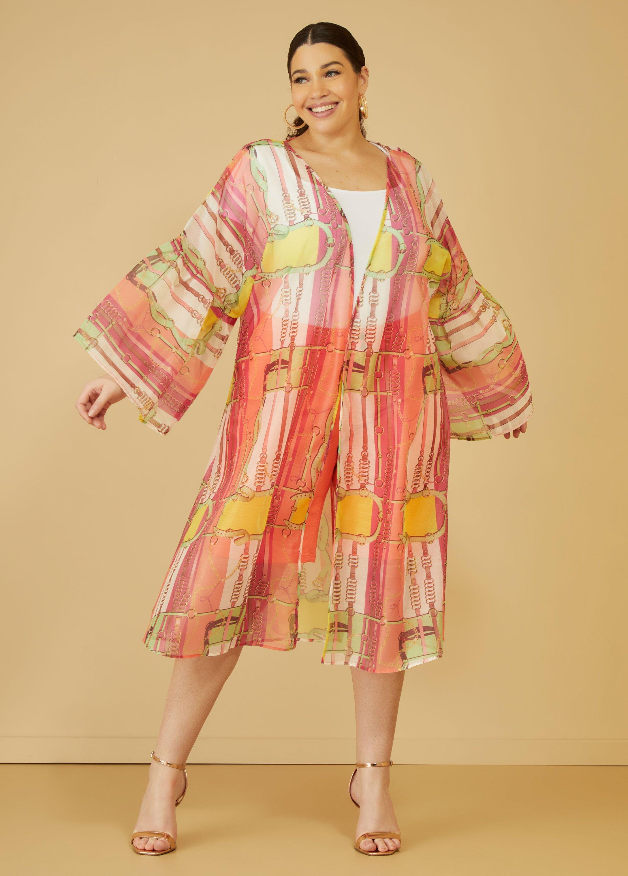 Plus Size Printed Chiffon Kimono Ashley Stewart Product Image