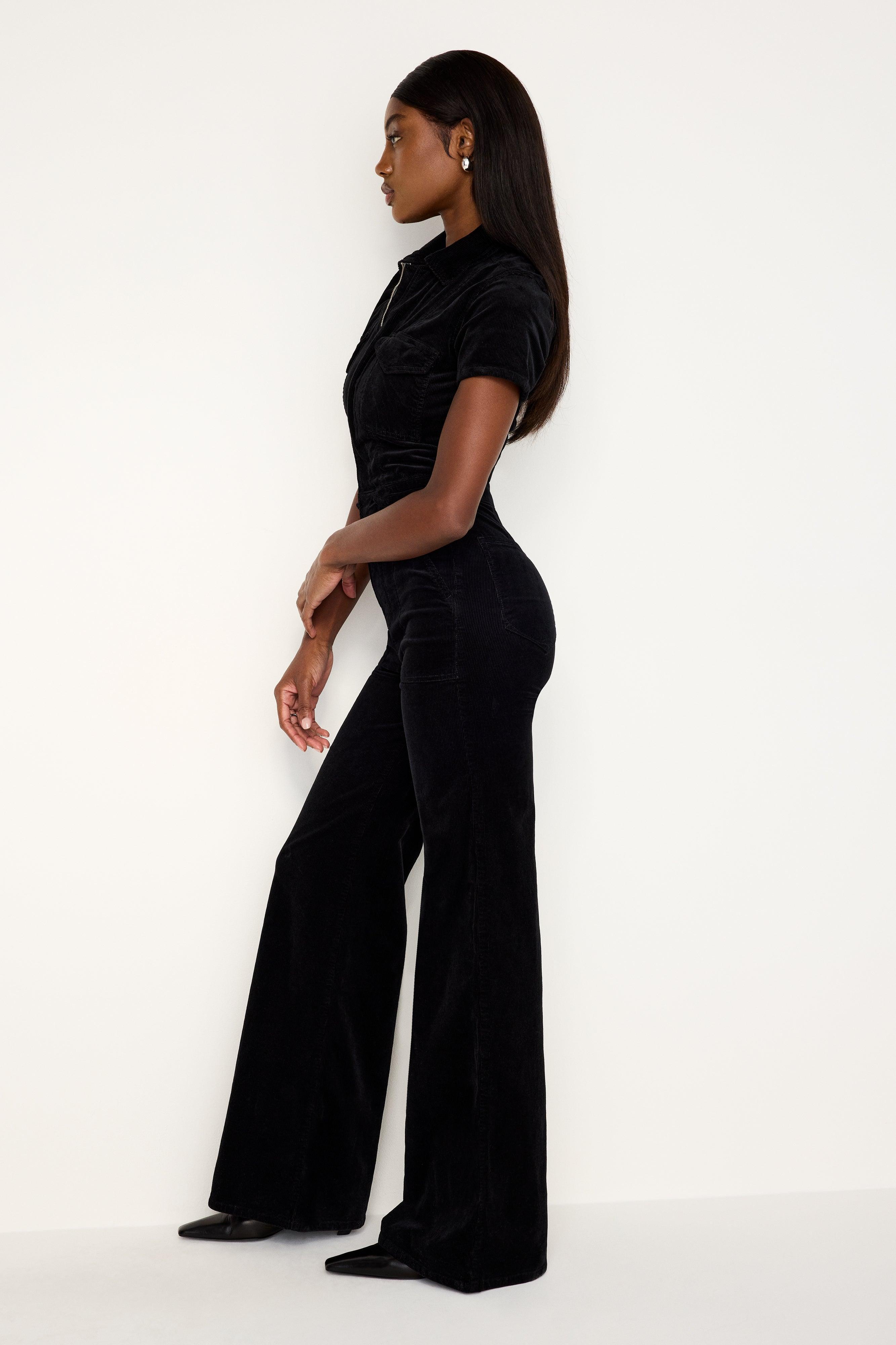 FIT FOR SUCCESS CORDUROY PALAZZO JUMPSUIT | BLACK001 Product Image