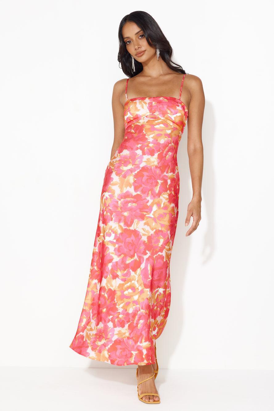 Vacations With You Satin Maxi Dress Pink Product Image