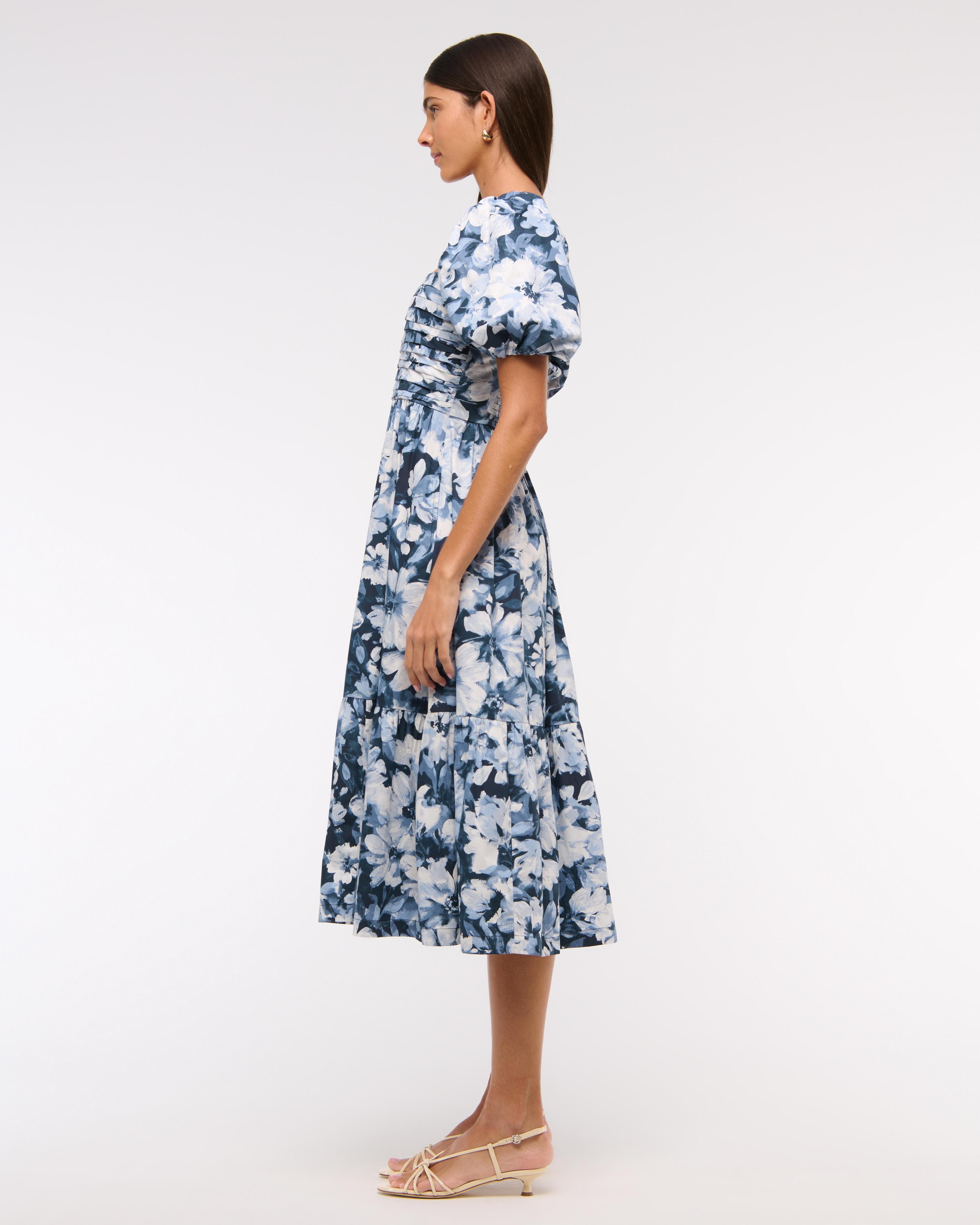 The A&F Emerson Poplin Puff Sleeve Midi Dress Product Image