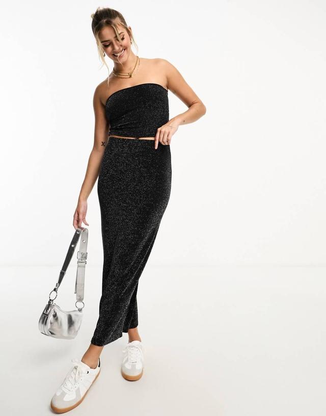 Pull&Bear glitter slinky maxi skirt in black - part of a set Product Image