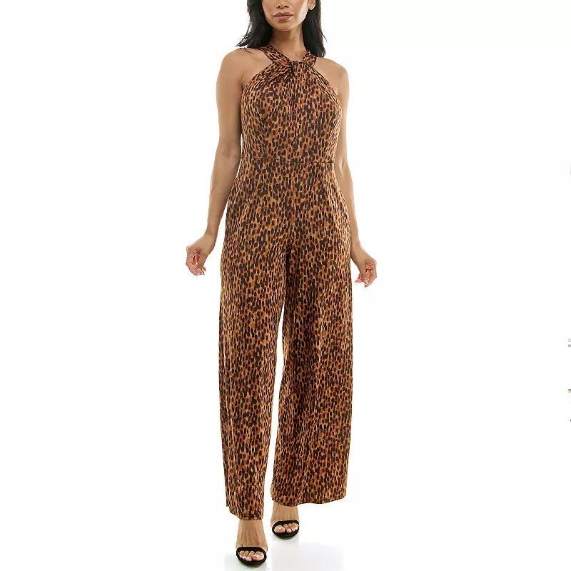 Womens Nina Leonard Printed Twist Neck Jumpsuit Product Image