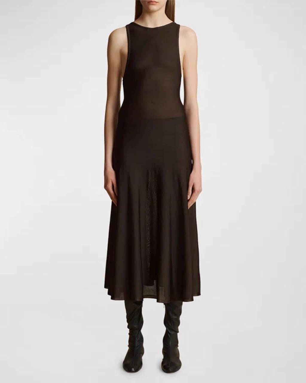 Hencil Sleeveless Semi-sheer Knit Midi Dress In Espresso Product Image