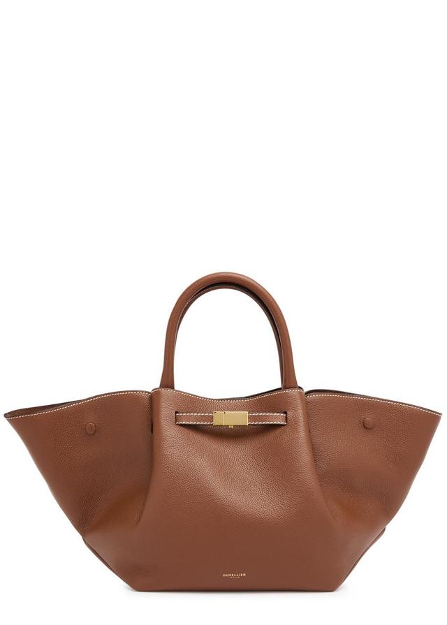 New York Medium Textured-leather Tote In Tan Product Image