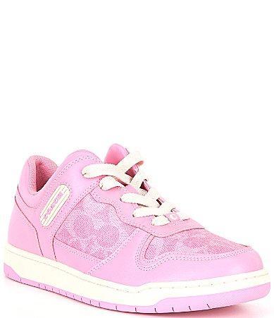 COACH Womens C201 Low-Top Signature Jacquard and Leather Retro Sneakers Product Image