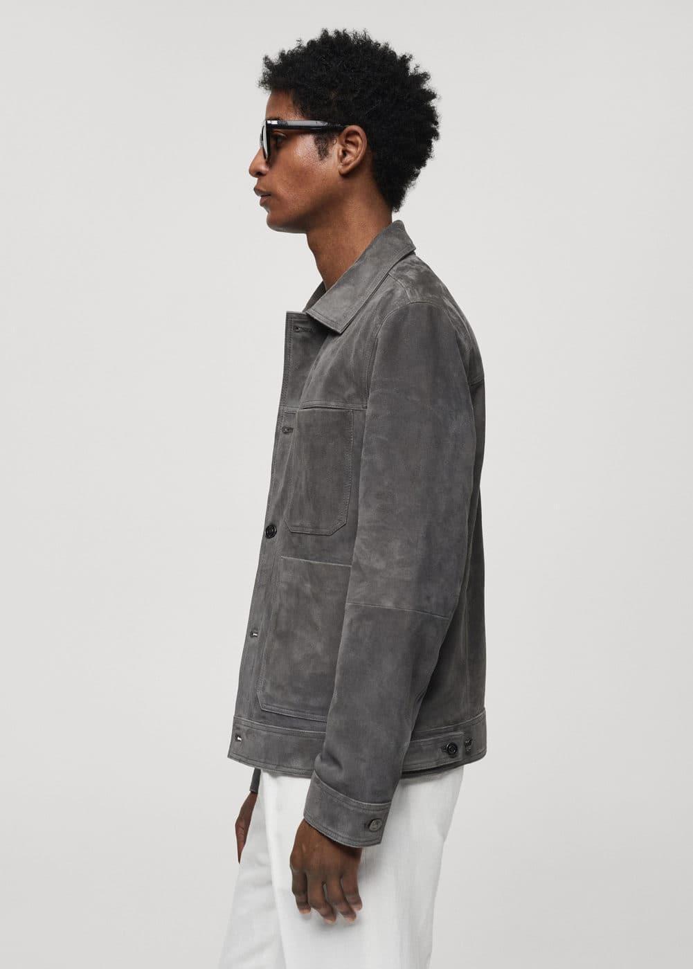 MANGO MAN - 100% leather jacket with pockets greyMen Product Image