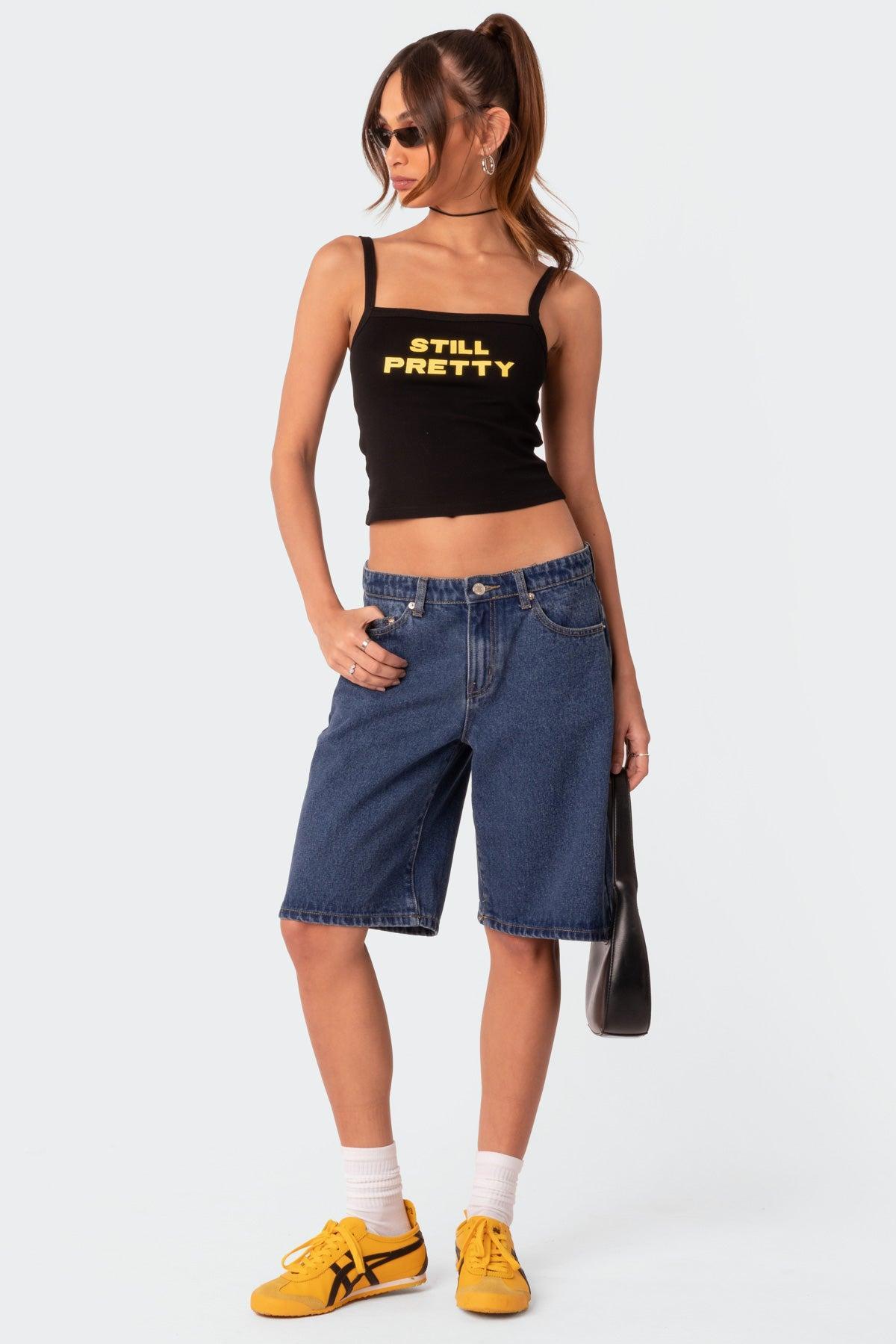 Edikted Womens Oversized Low Rise Denim Bermuda Shorts - Blueedium Product Image