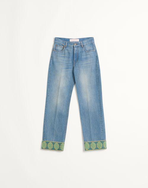 DENIM TROUSERS WITH JACQUARD TRIMS Product Image