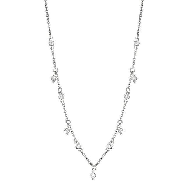 Sterling Silver Cubic Zirconia Station Necklace, Womens White Product Image