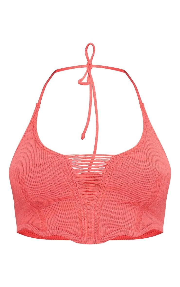 Coral Distressed Ladder Crochet Knit Bralet Product Image