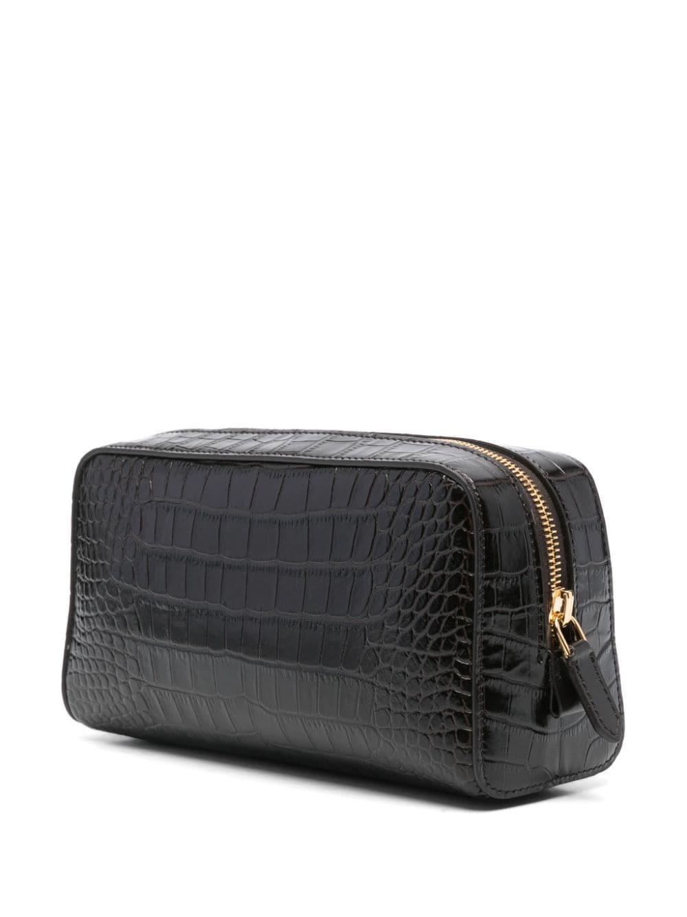 Crocodile-embossed Zipped Clutch Bag In Brown Product Image