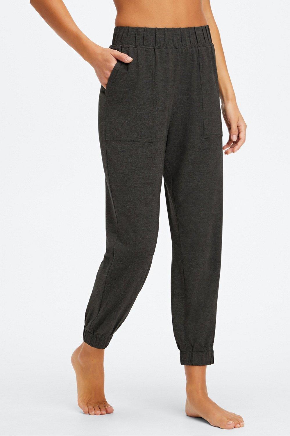 Fabletics RestoreKnit Tapered Lounge Pant Womens black plus Size 1X Product Image