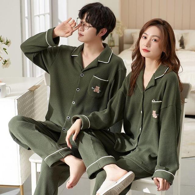 Couple Matching Loungewear Set : Long-Sleeve Bear Print Top + Pants Product Image