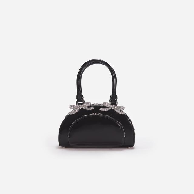 Black Leather Curved Mini Tote Bag Product Image