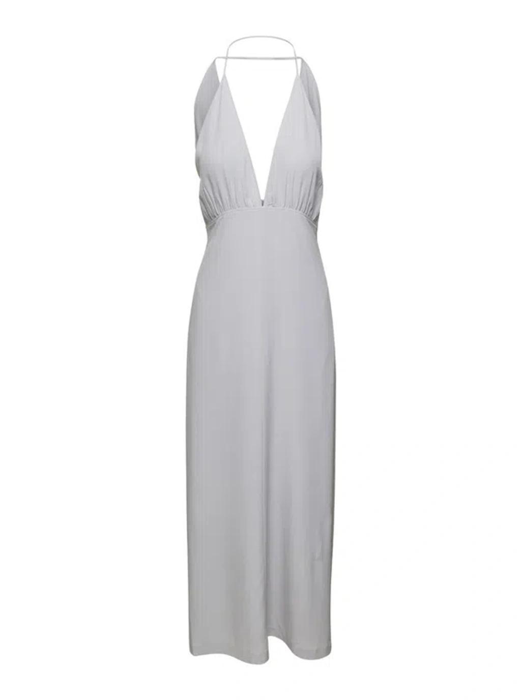 Light-blue Halterneck Midi Dress In Silk Woman In White Product Image