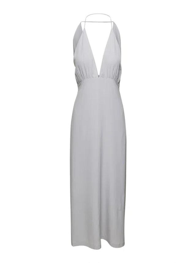 Light-blue Halterneck Midi Dress In Silk Woman In White Product Image