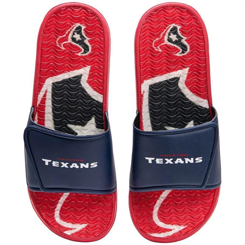 Mens FOCO Houston Texans Wordmark Gel Slide Sandals Blue Product Image