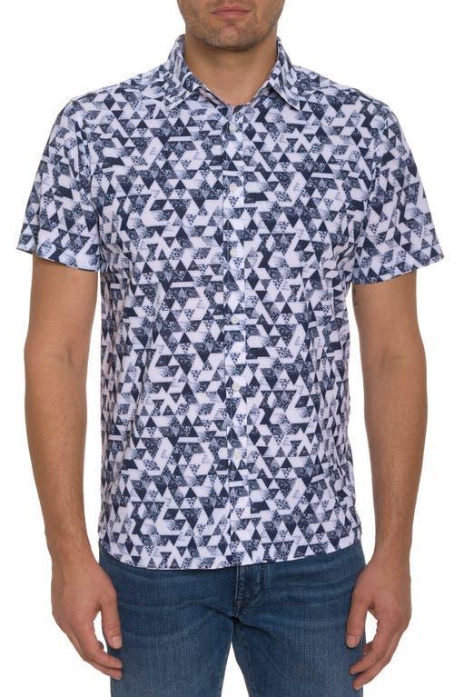 Robert Graham Stamos Geo Print Short Sleeve Button-Up Knit Shirt Product Image