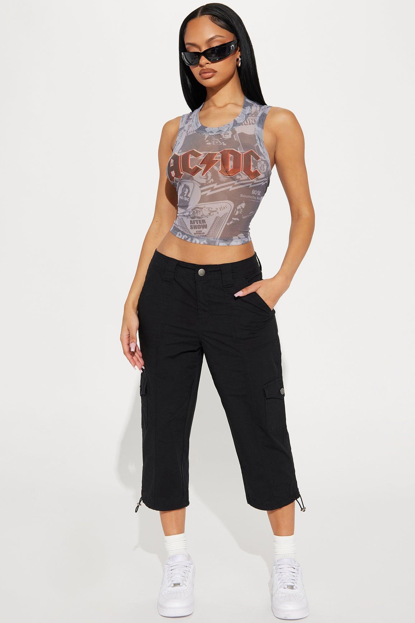 Trouble Free Cargo Capri - Black Product Image